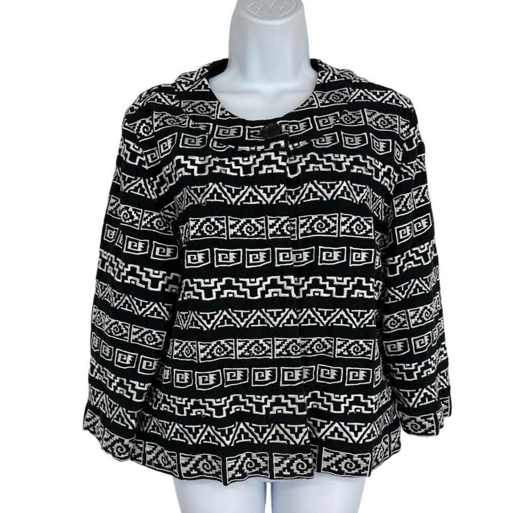 Chico's Black & White Aztec Embroidered Crop Jacket Size 2 US L